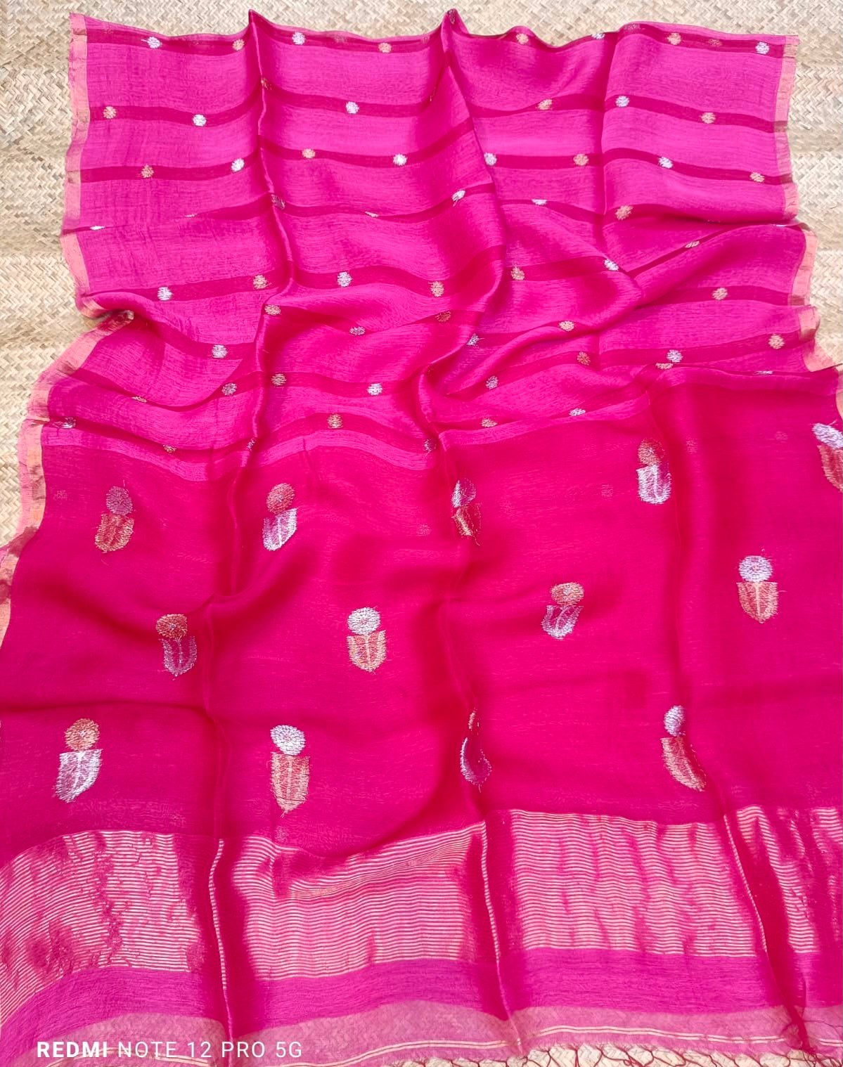 Silk Linen Saree with Muslin stripes & Sona Ripa Zari Butti