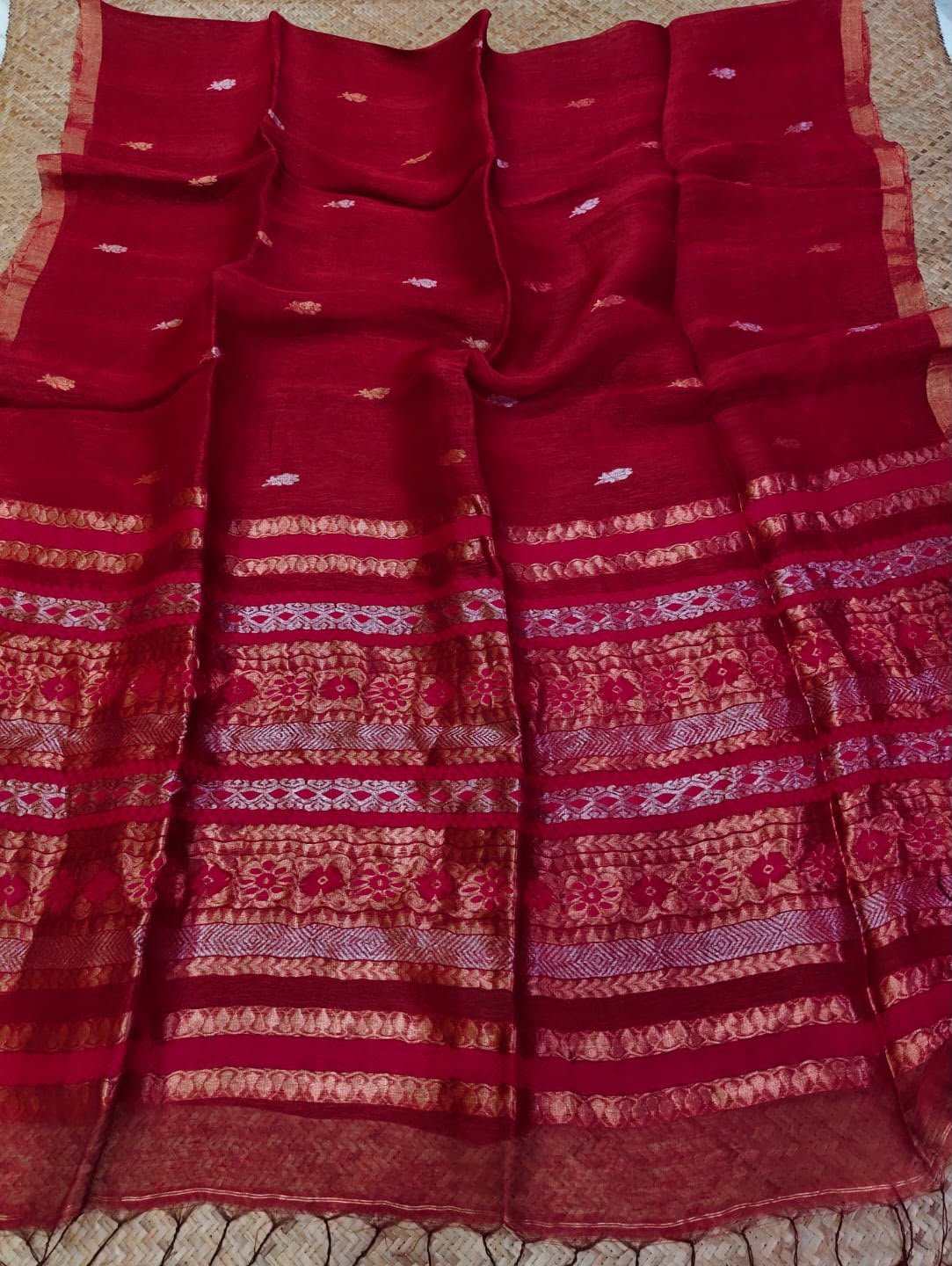 Silk Linen Saree with Zari-Woven Pallu - Image 8