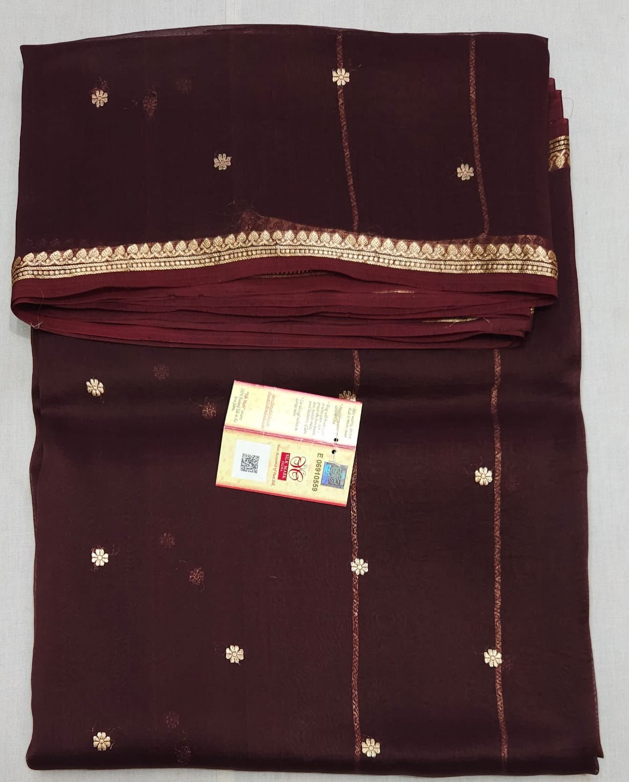 Banarasi Kora Organza Silk Saree with Zari Borderin deep maroon. - Image 2