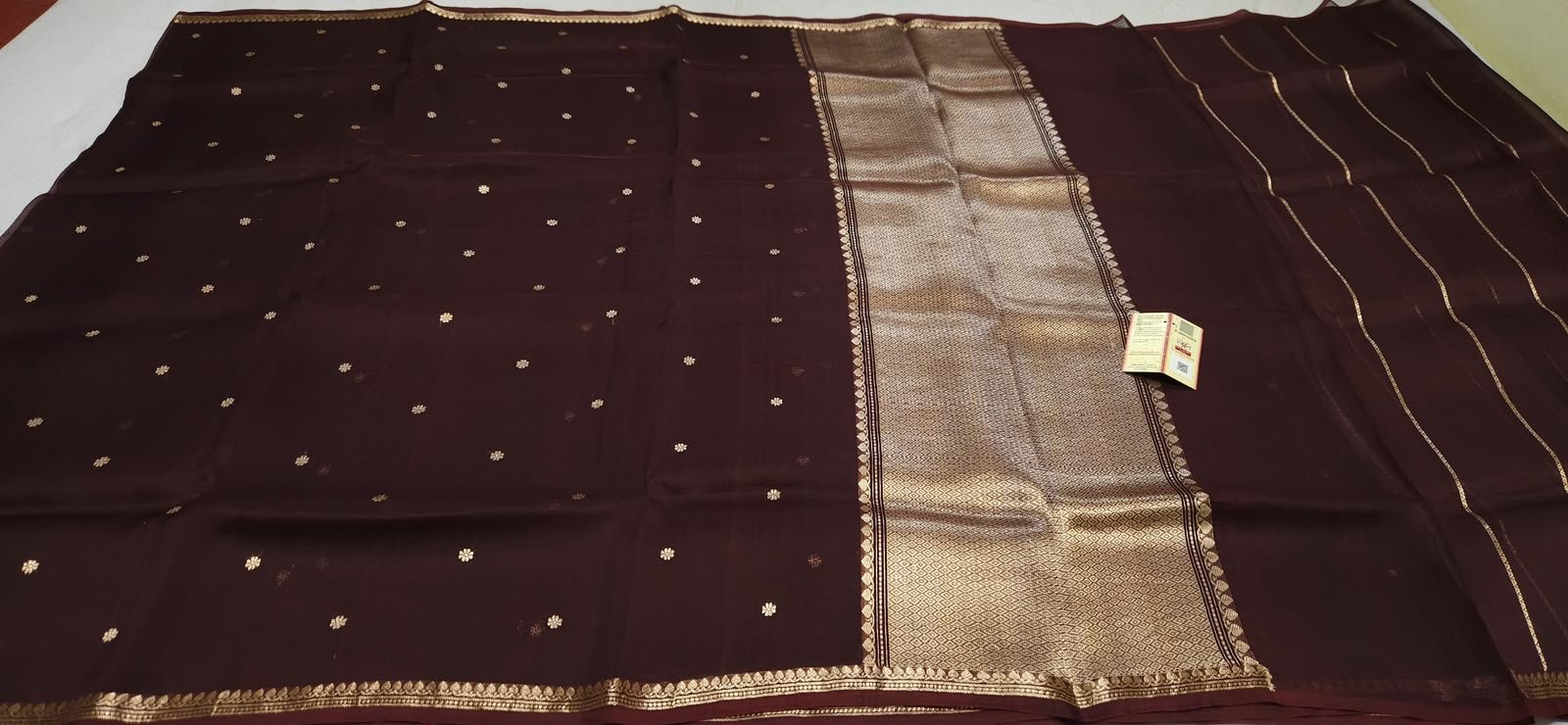 Banarasi Kora Organza Silk Saree with Zari Borderin deep maroon. - Image 4
