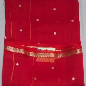 Banarasi Kora Organza Silk Saree with Zari Border in chilli red