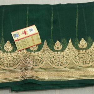 Bottle green Banarasi Kora Organza Saree with Stripes